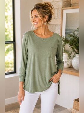 Cynthia Rowley Sage Green Pima Cotton Long Sleeve Tee M